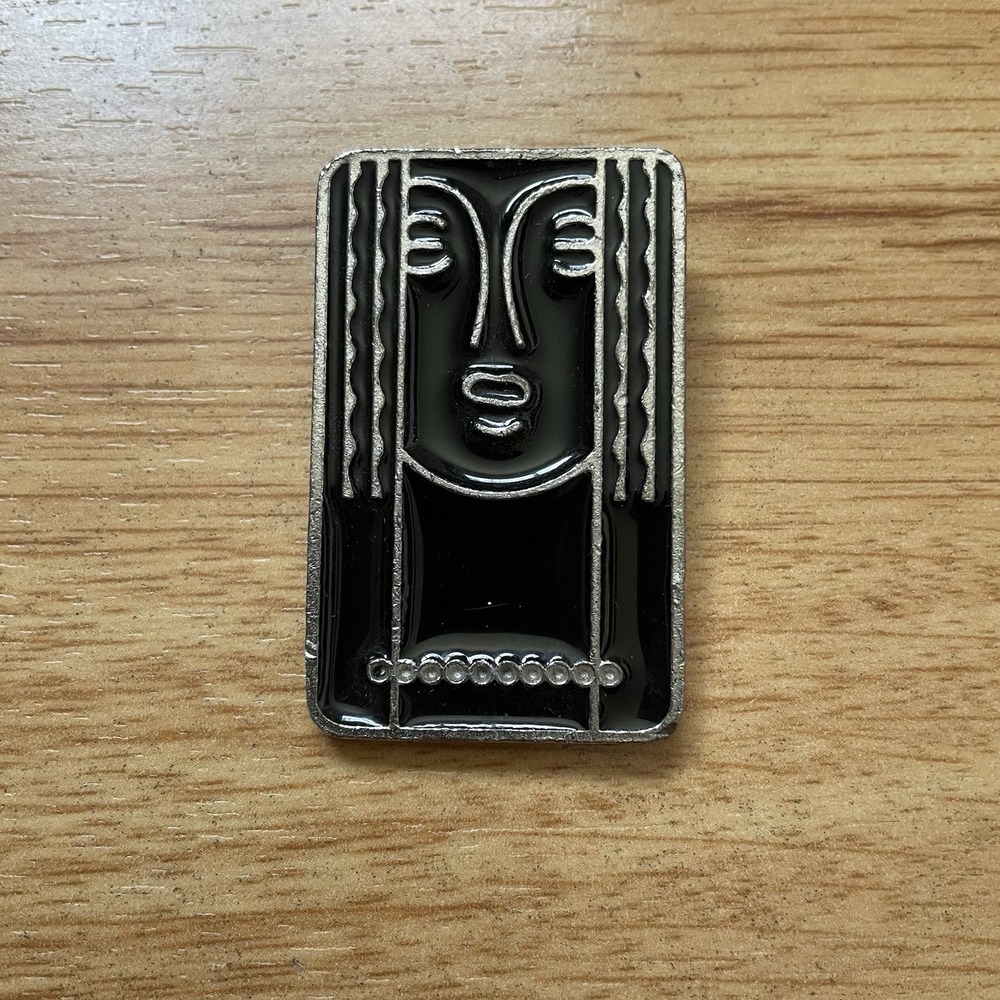 Vintage CHARLES OF THE RITZ Enamel & Pewter Abstract Art Woman Face Pin Brooch